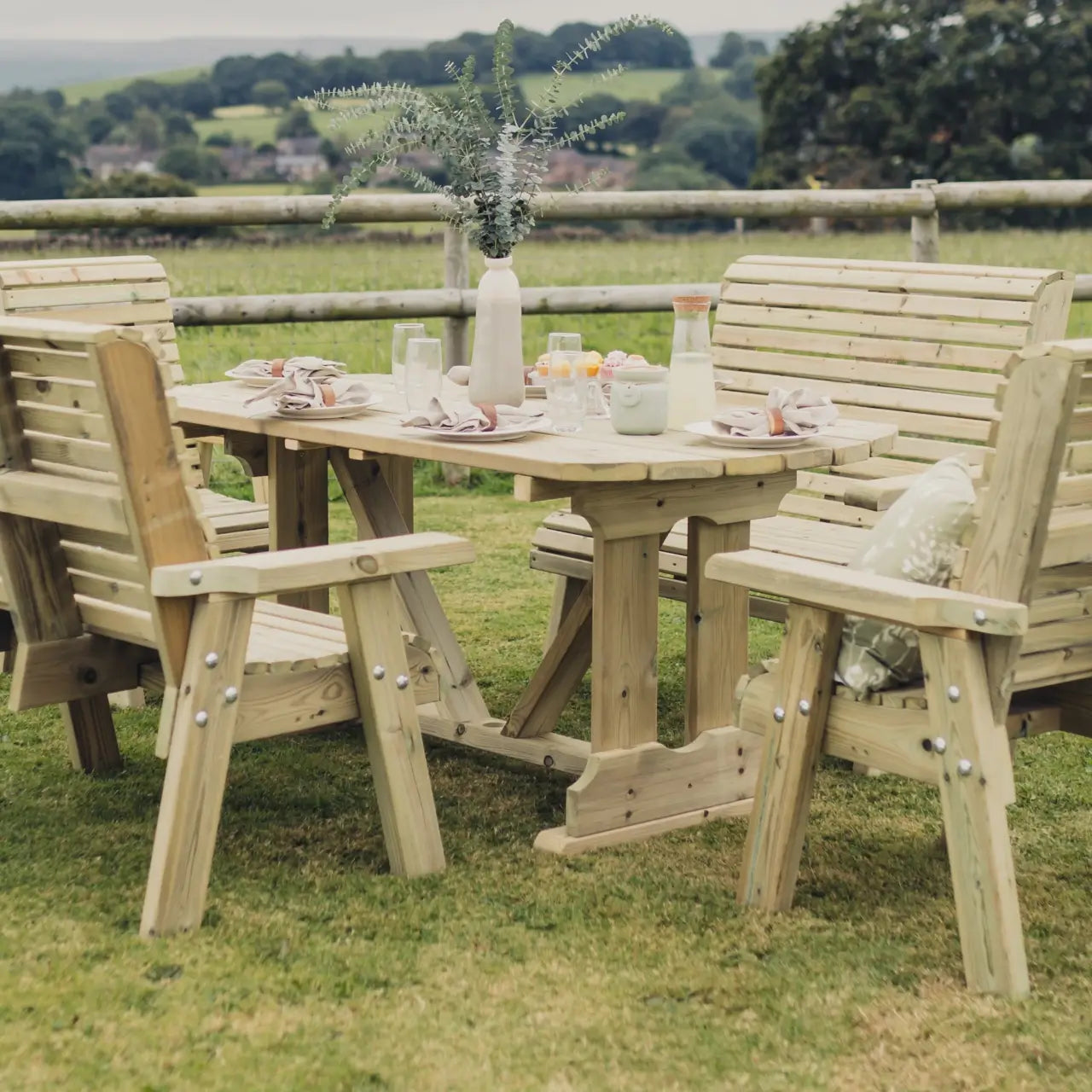 Churnet Valley Ergo 6 Seat Bench & Chair Table Set