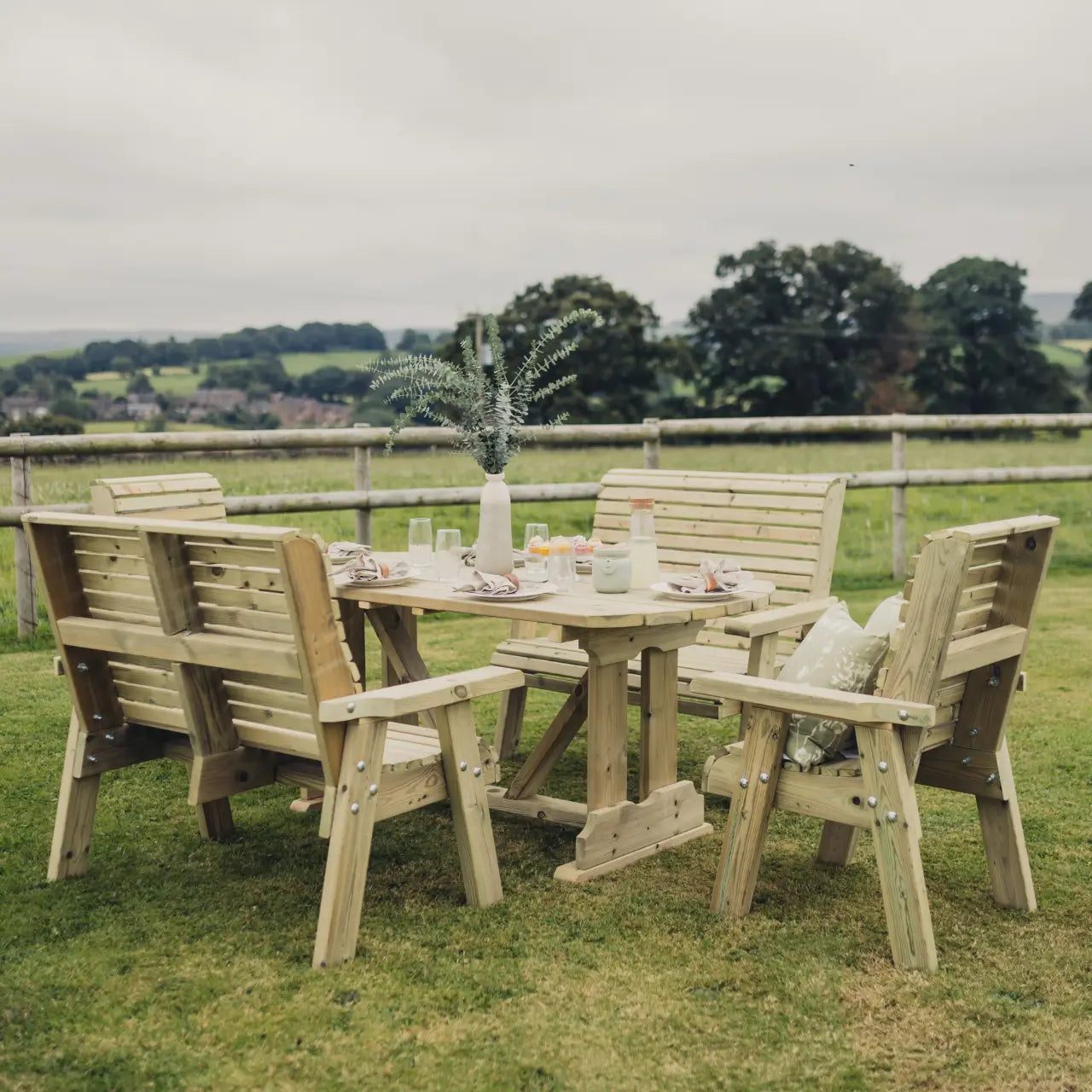 Churnet Valley Ergo 6 Seat Bench & Chair Table Set