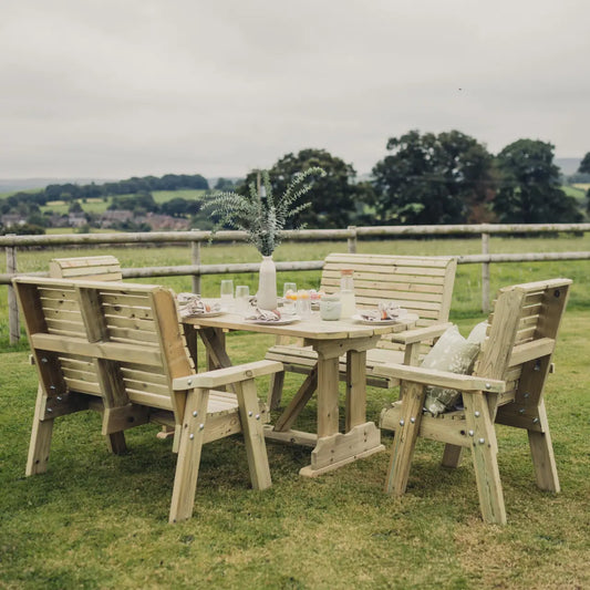 Churnet Valley Ergo 6 Seat Bench & Chair Table Set
